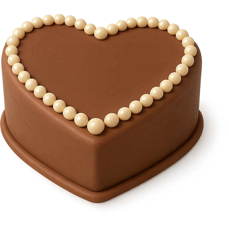 heart-shaped chocolate fondant cake with edible pearls, transparent background emoji