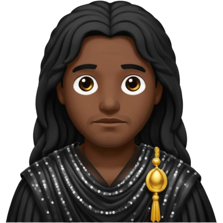 Pluto Death God with long black hair, black sequin toga emoji
