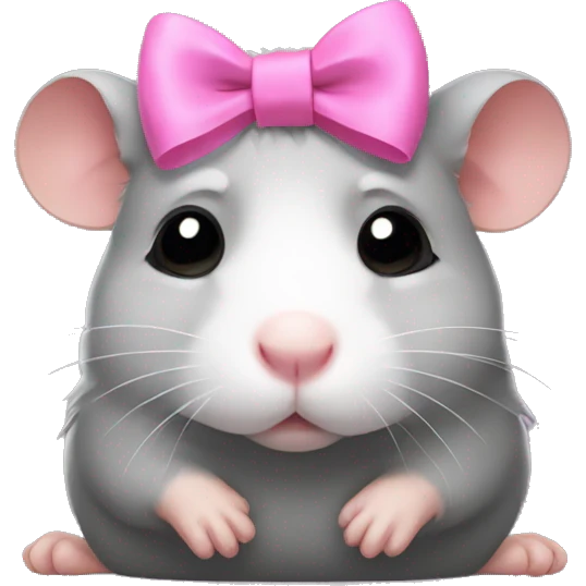sad grey hamster with pink bow on head emoji
