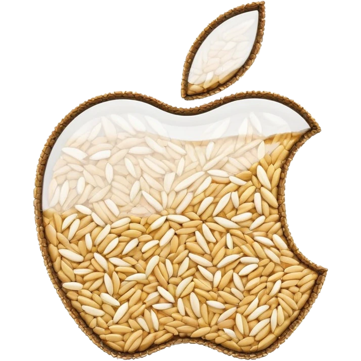 Apple logo with rice grains in a digital tracker display emoji