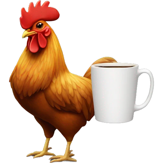 a rooster holding a small coffee cup emoji