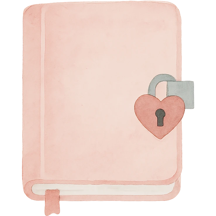 a pink diary with heart lock, watercolor style emoji
