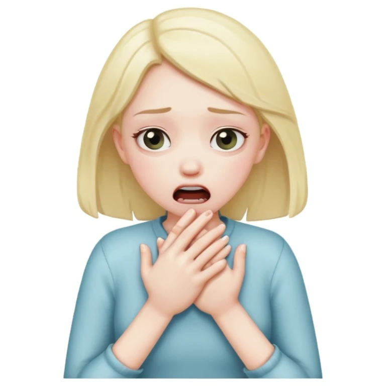 Girl choking self with hands emoji