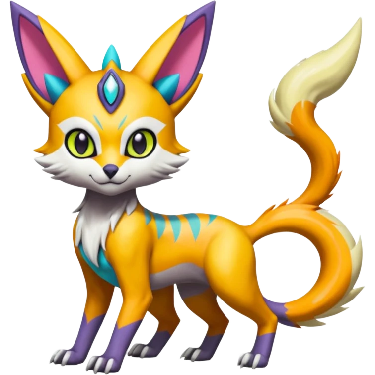 Colorful Meloetta-Lykoi-Renamon-Wargreymon-Pokémon-Digimon-Fakémon-fusion-hybrid-creature emoji