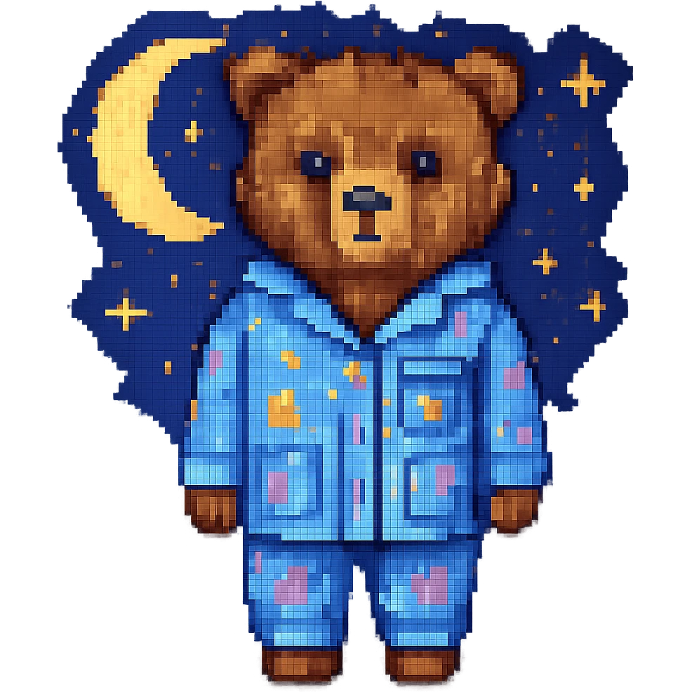 Add a moon and stars in the background, keep pixel art style, with no background except the moon and stars. The style should resemble pixel art. emoji
