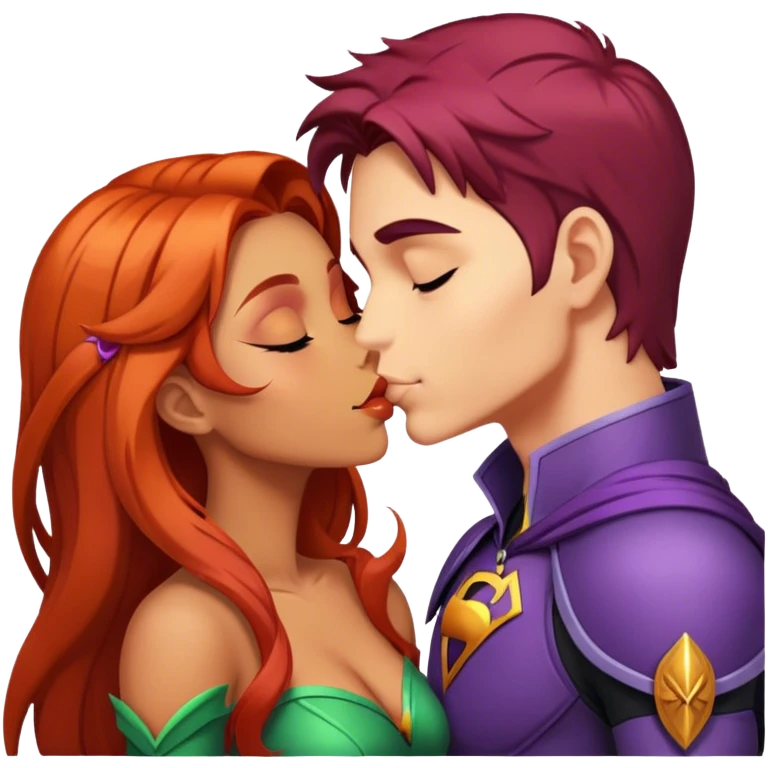 Robin and starfire kiss.  emoji