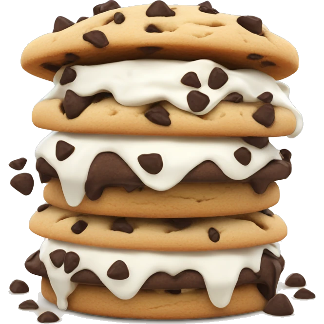 ice cream cookie sandwich.  two chocolate chip cookies, with thick vanilla ice cream inbetween, covered in chocolate chips emoji