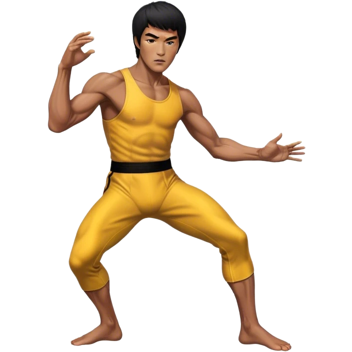 Cinematic Realistic portrait of Bruce Lee, shown as a legendary martial artist in a dynamic, powerful pose with modern athletic attire and finely detailed muscle definition, rendered in dramatic action lighting emoji