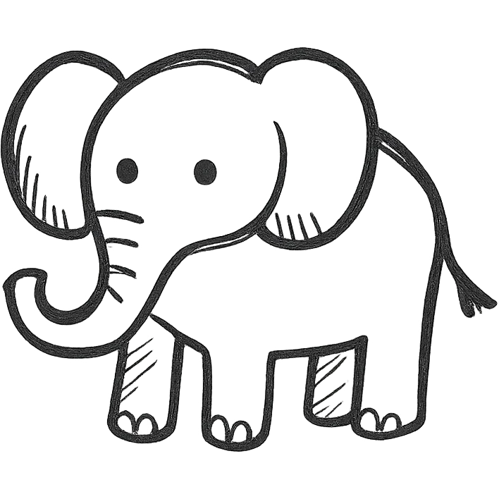elephant, black outline, hand drawn icon emoji