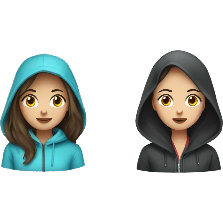 A Russian brunette girl and a Kazakh girl wearing hoodies  emoji