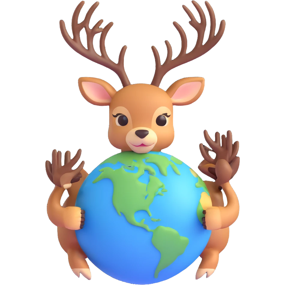 A deer holding the Earth on its antlers emoji