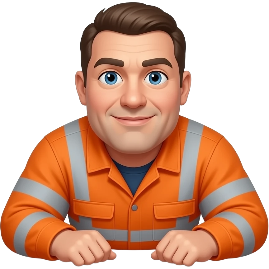 large MAN IN ORANGE HIVIS OVERALLS WITH SLEEVES, laying on floor emoji