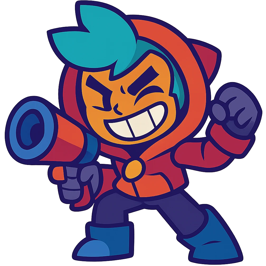 Brawl Stars character with a mischievous grin, stylized and energetic emoji