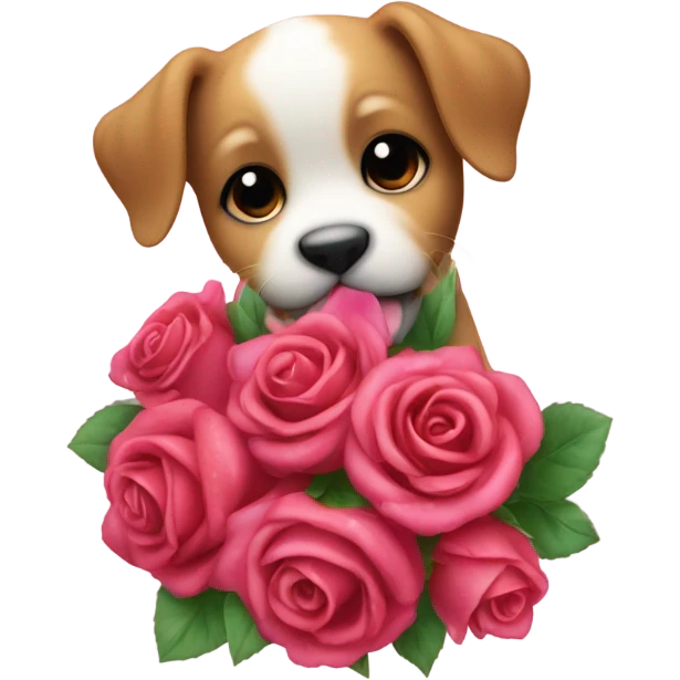 Puppy holding roses emoji