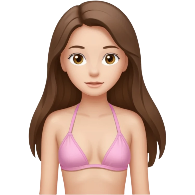 pretty white brunette teen long hair with hazel eyes and a small waist in light pink bikini emoji