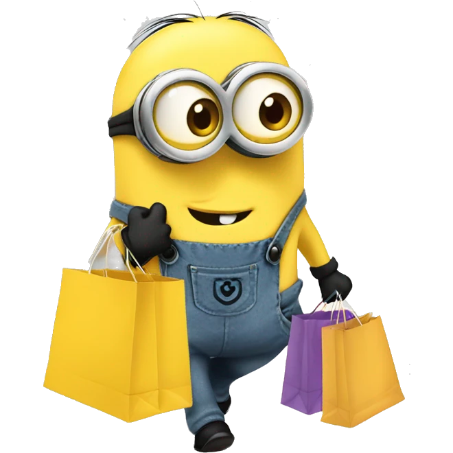 Minion going shopping with lots of bags emoji