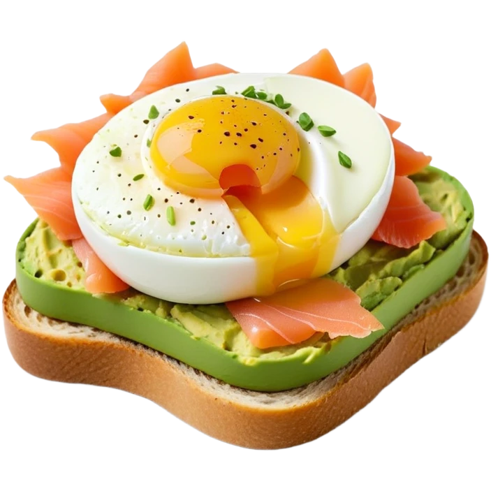 mashed avocado on sourdough toast with soft boiled egg and smoked salmon emoji