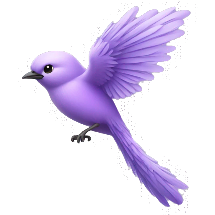 a beautiful lilac bird flying with long tail feathers emoji