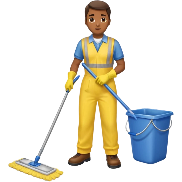 Custodian with yellow rubber gloves, mopping floor emoji