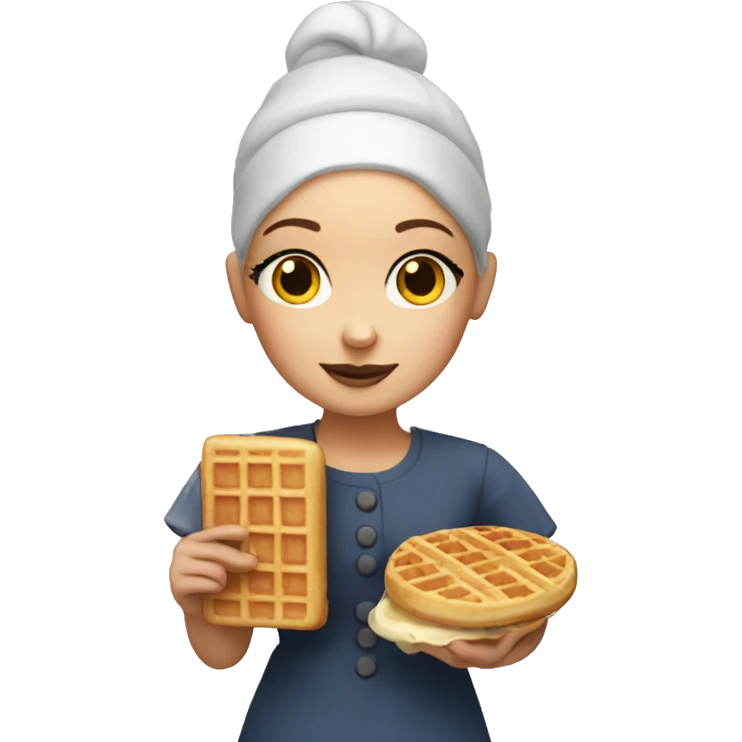 Bald girl holding a waffle emoji