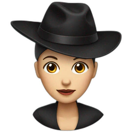A bald woman has a black hat in the shape of a triangle on her head emoji