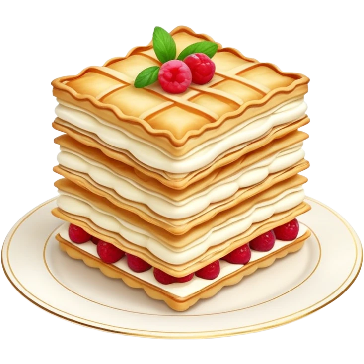 mille-feuille-cinematic-realistic-mille-feuille-dessert-emoji,-depicted-as-a-rectangular delicate-pastry-composed-of-two-crisp-layers-of-puff-pastry-with-a-rich-cream-filling,-rendered-with-intricate-textures-and-elegant,-soft-lighting. Please only show two layers only. emoji