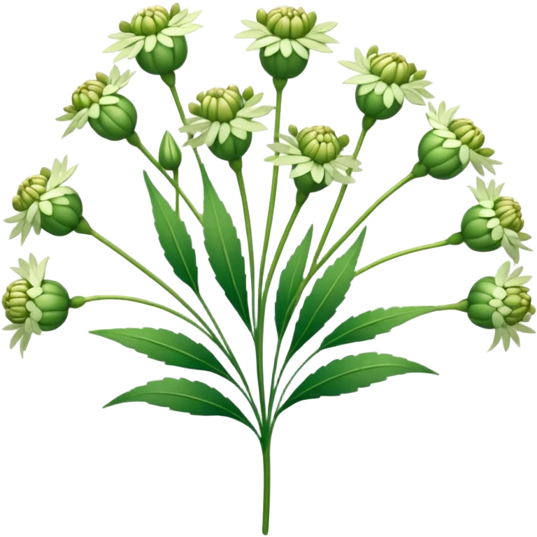 Airy and minimal, green stems with fine stems spreading outward and clustered seeds creating a lace-like texture. emoji