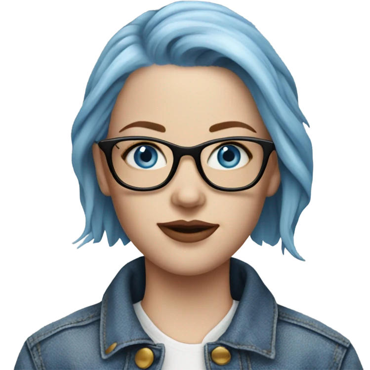 Hyper Realistic pale beautiful tattooed woman with glasses and blue eyes wearing denim jacket emoji