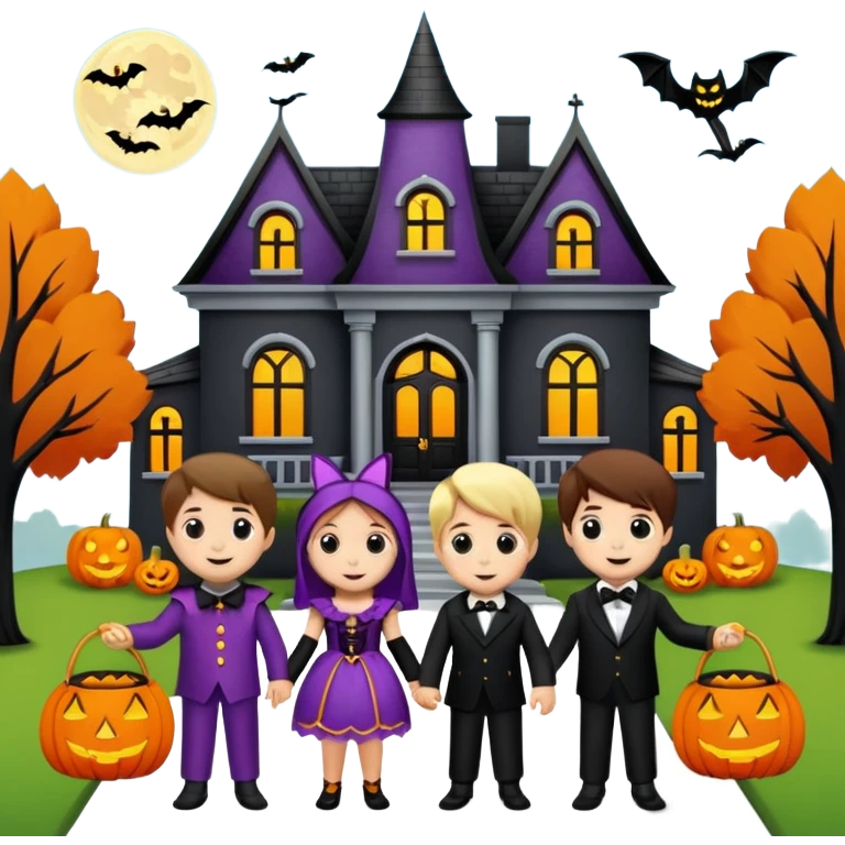 Kids trick or treating at a mansion emoji