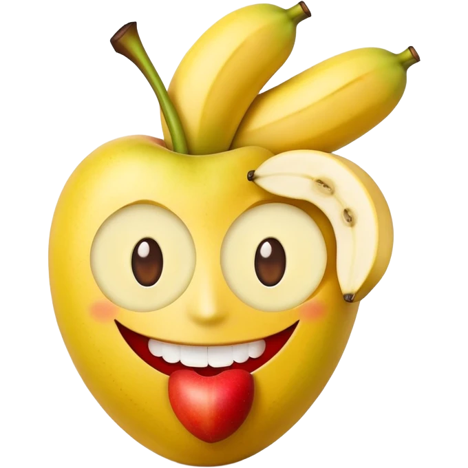 smiling face made from fruit with apples as eyes and banana as mouth emoji