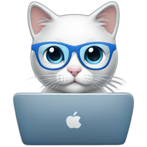 a kitty in blue glasses working on a computer emoji
