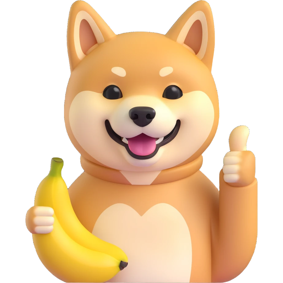 shiba inu showing thumb up and having banana emoji