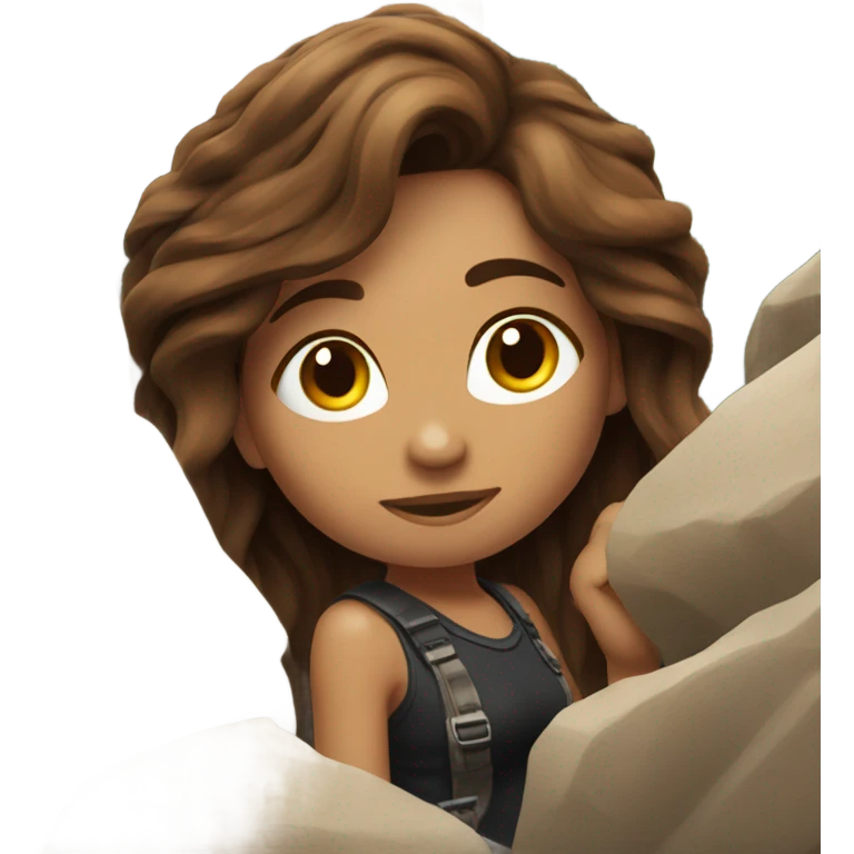 Beautiful tattooed woman long brown hair climbing rocks emoji