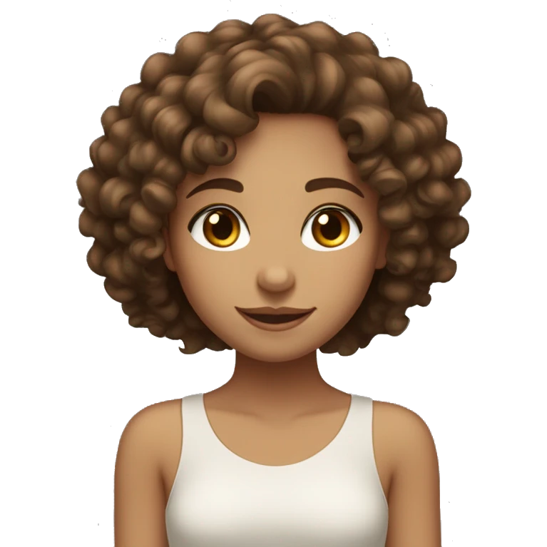 a girl with curly medium hair dark brown with fair skinned tan skin tone and auburn brown eyes emoji
