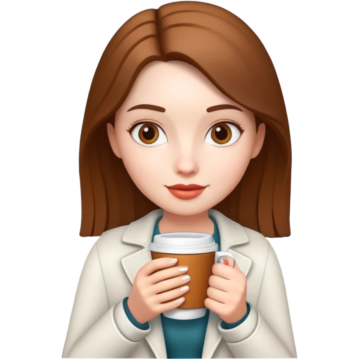 generate realistic detailed girl with cup of coffee in hand in 3d style emoji