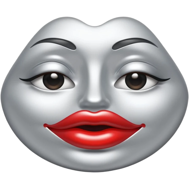 A seductive pair of slightly parted lips emoji made of liquid silver chrome, smooth glossy metallic surface, soft sensual curves, subtle reflections, luxury sexy aesthetic, minimal iOS emoji style, centered composition, clean white background, soft studio lighting, no text emoji
