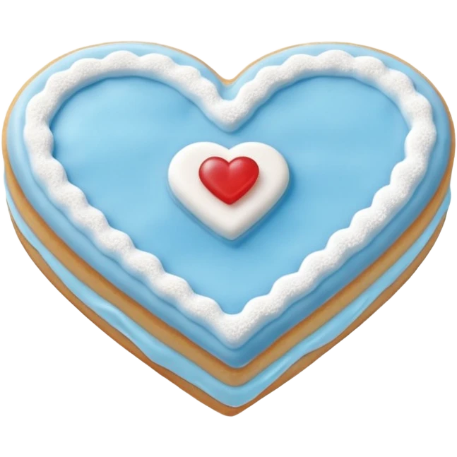 Realistic shortbread cookie in the shape of a heart with light blue jelly middle filling and sprinkled powder sugar on top. emoji