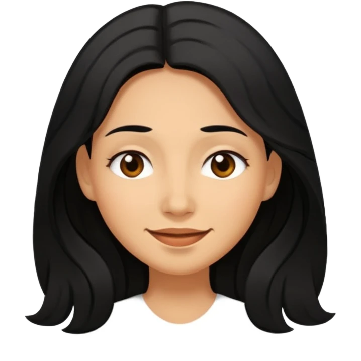 a happy woman smile, sleepy eyes with long black hair emoji