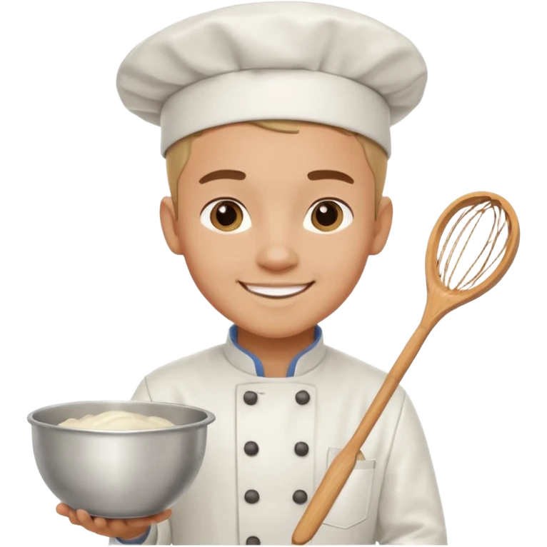 Male Young Pastry Chef – smiling, holding whisk and mixing bowl. emoji
