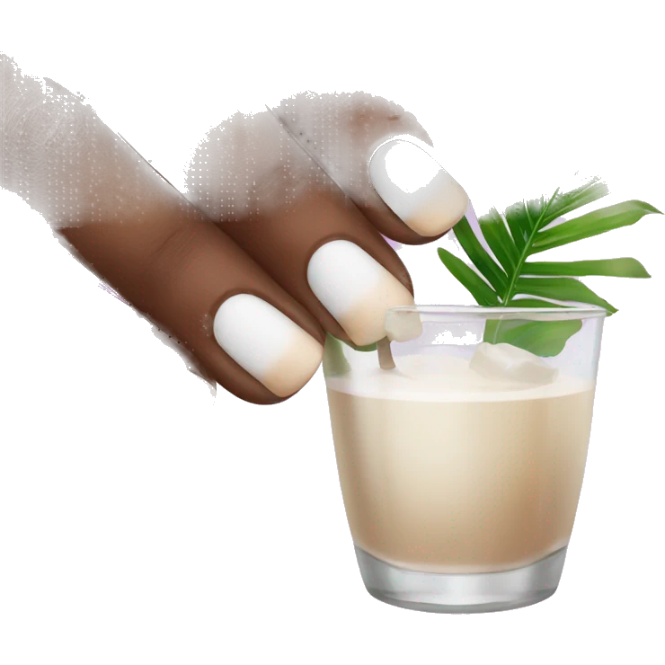 French tip nails hand holding coconut drink emoji