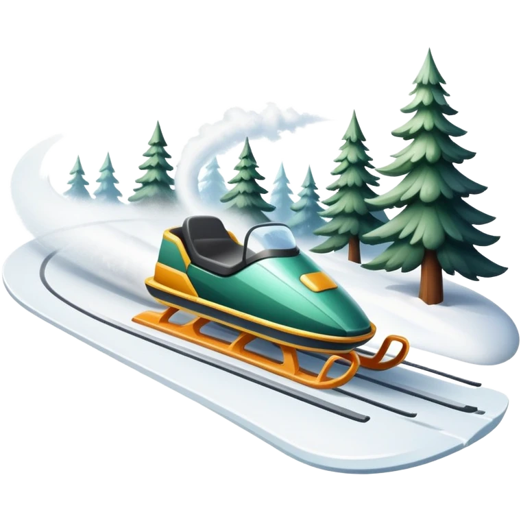 An icon featuring a sleek sled speeding down a snowy hill, with a snowy landscape and pine trees in the background. The motion lines and slight snow spray emphasize the thrill of the ride. Transparent background highlights the excitement and fun of sledding. emoji