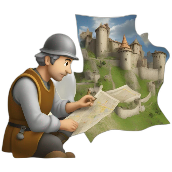 medieval architect in action, thinking over a map of a building emoji