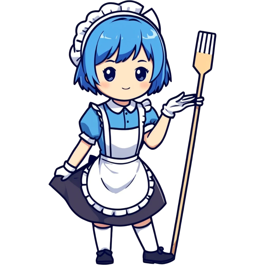 Short haired blue hair maid anime girl  emoji