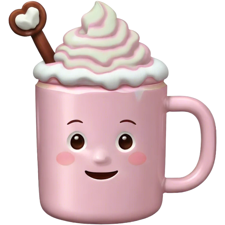 Light Pink mug of hot chocolate with marshmallows  emoji