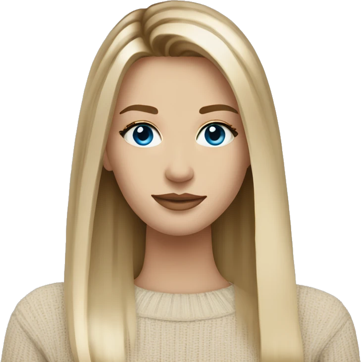 Blue eye long straight blonde balayage hair white woman beige sweater emoji