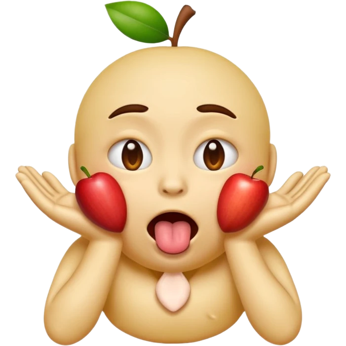 emoji face with hands around its own neck, eyes bulging, tongue out, expressing self-choking, apple emoji style emoji