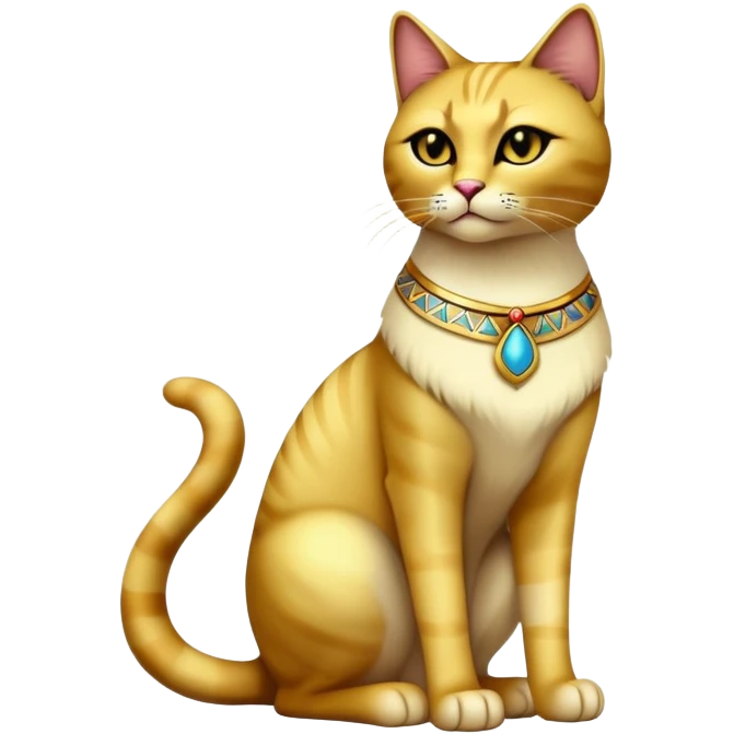Egyptian cat full body sitting with black eyes emoji
