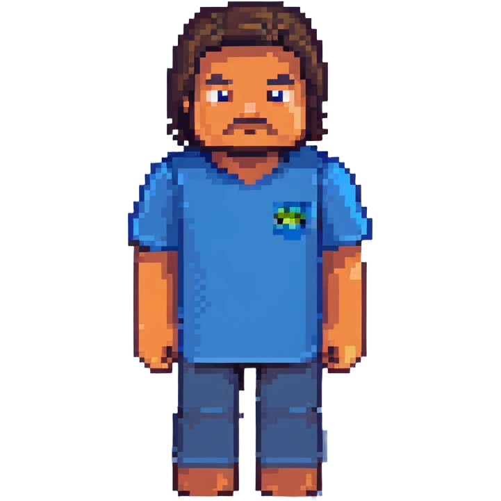 Minecraft character of Jack Black wearing a blue t-shirt emoji