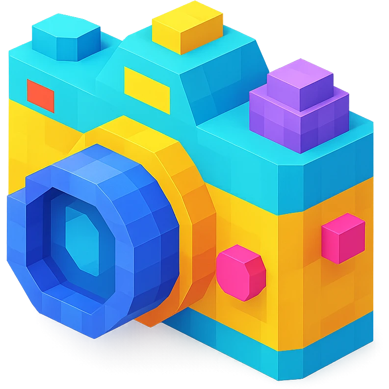 vintage film camera, isometric view, voxel style emoji