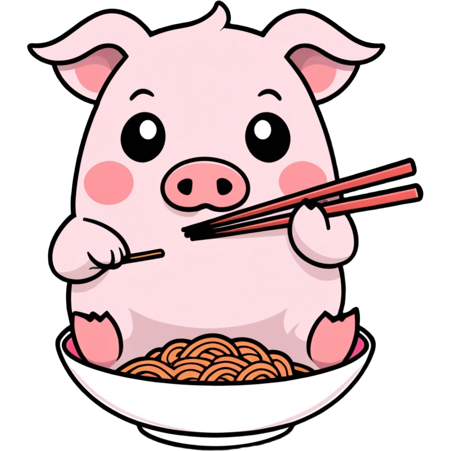 Pig eating kimchi udon emoji